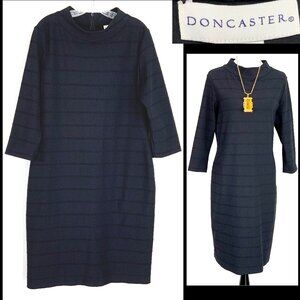 Doncaster Collection Black Sheath Dress in Horizontally-Banded Jersey Sz 14